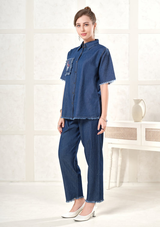 Violet Frayed Dark Denim Co-ord Set