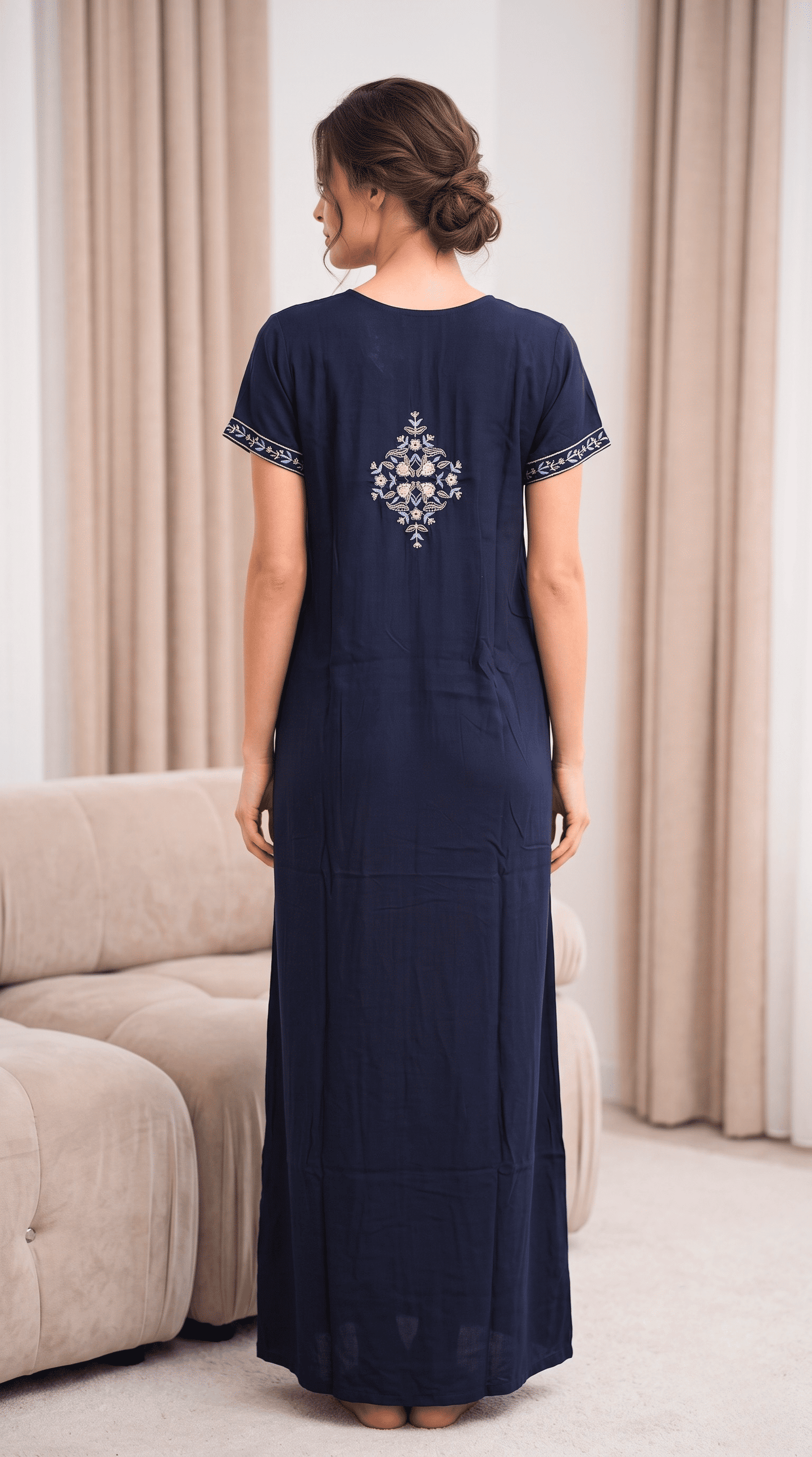 Aura Ink Blue Bloom Embroidered Nightgown