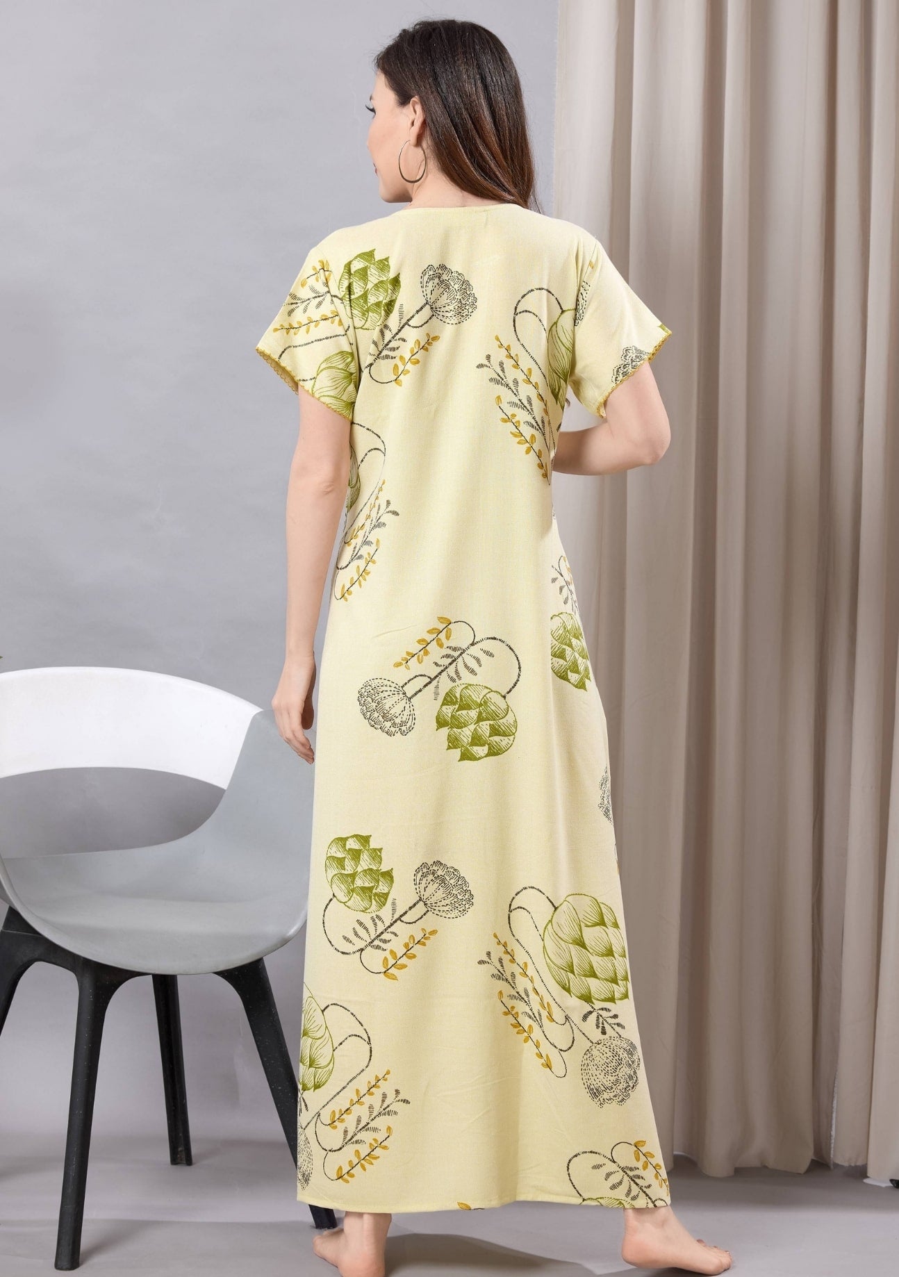 Iris Pastel Yellow Leaf Print Nightgown