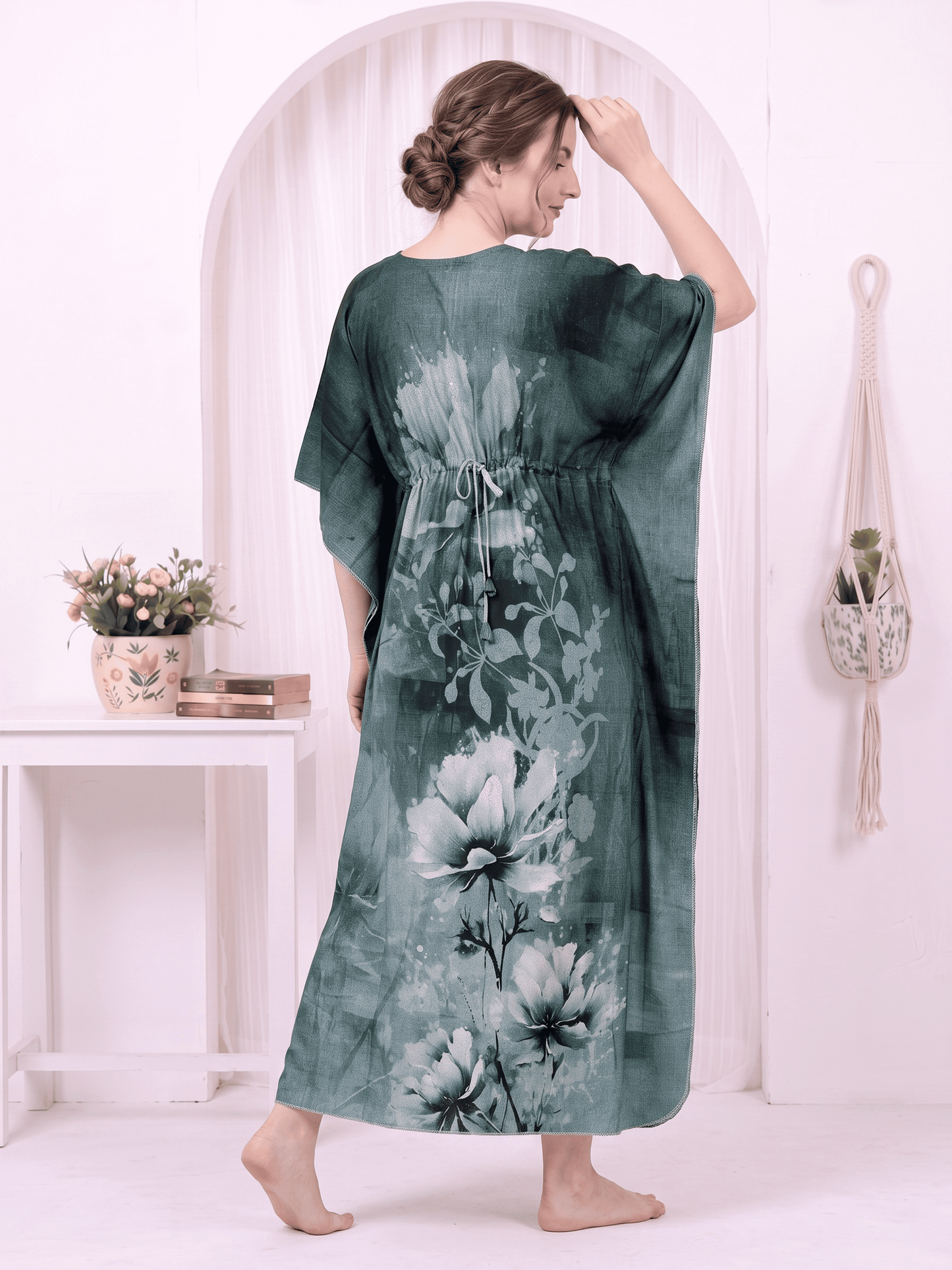 ZIA BOTANICAL GREEN PRINTED KAFTAN