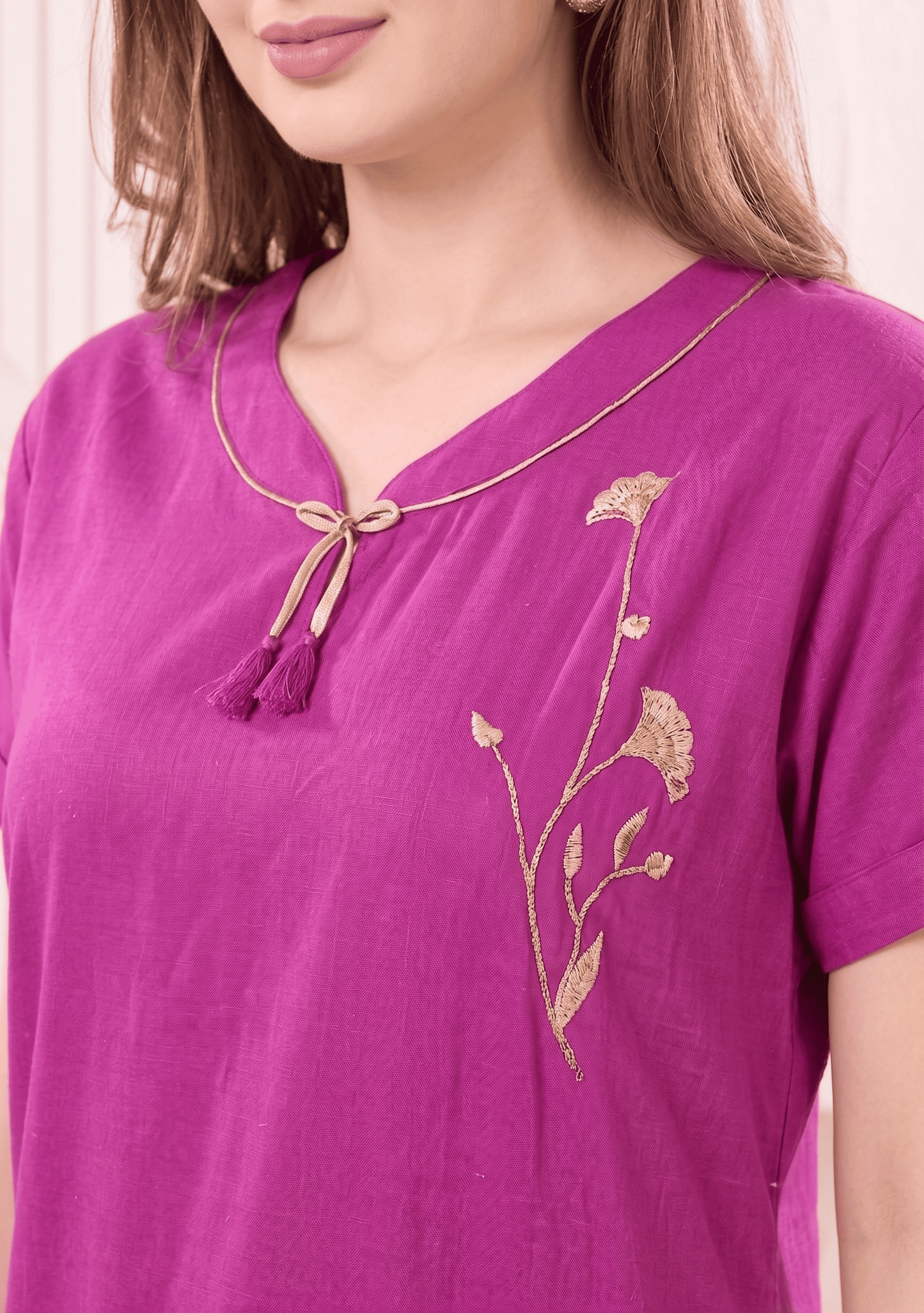 MIRA BERRY PINK EMBROIDERED NIGHTGOWN