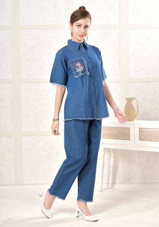 Violet Frayed Light Denim Co-ord Set