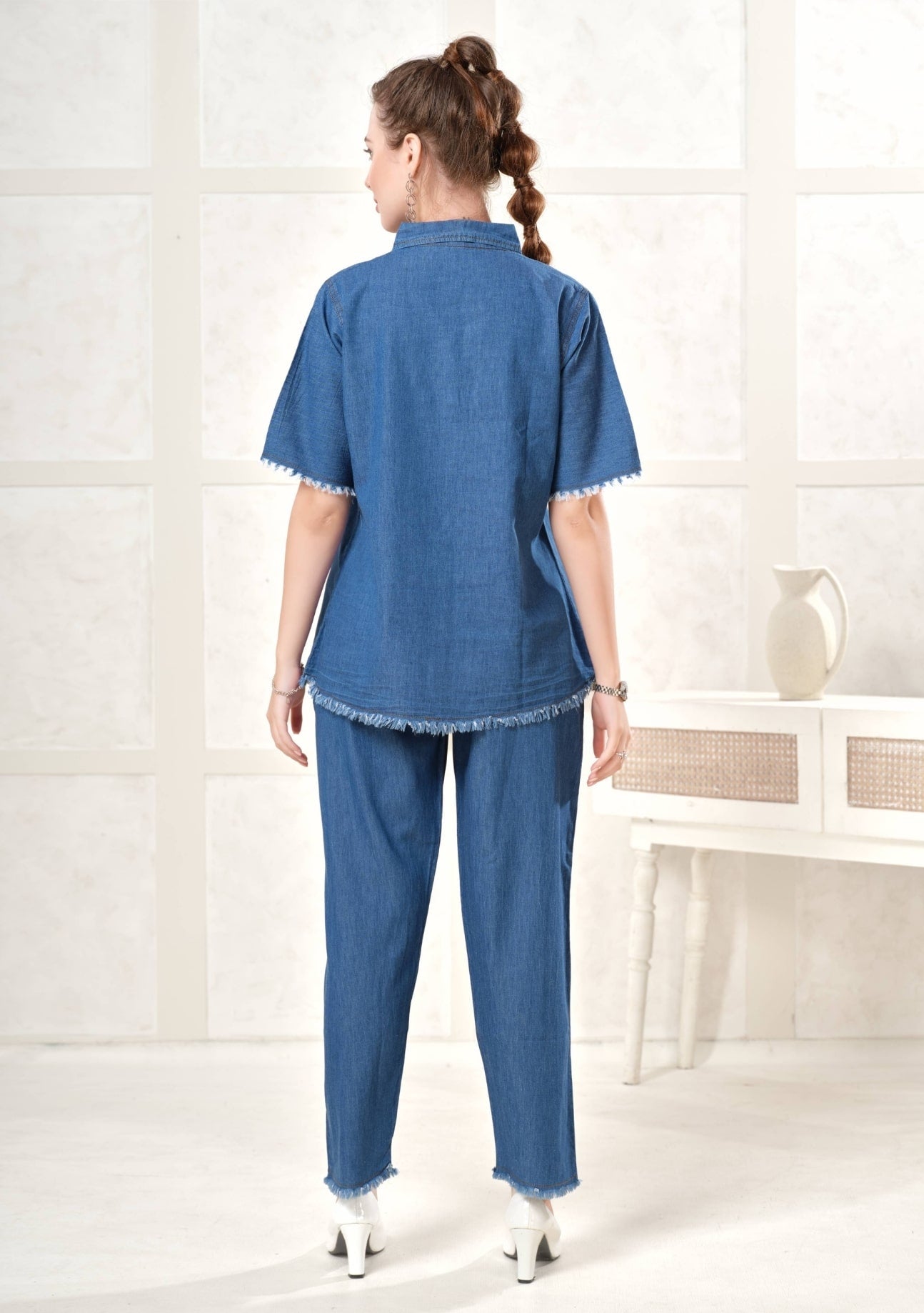 Violet Frayed Light Denim Co-ord Set