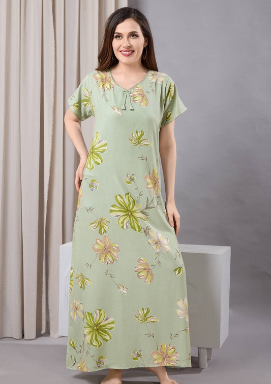 Daisy Mint Green Floral Tie-Neck Nightgown