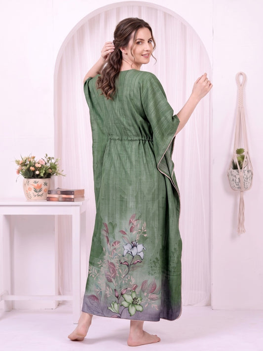 AVANI MEADOW GREEN BLOOM PRINTED KAFTAN