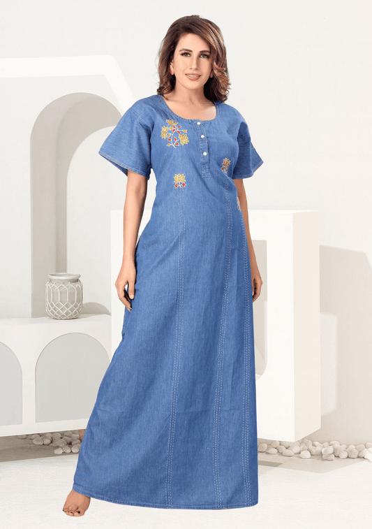 Freya Light Denim Embroidered Nightgown