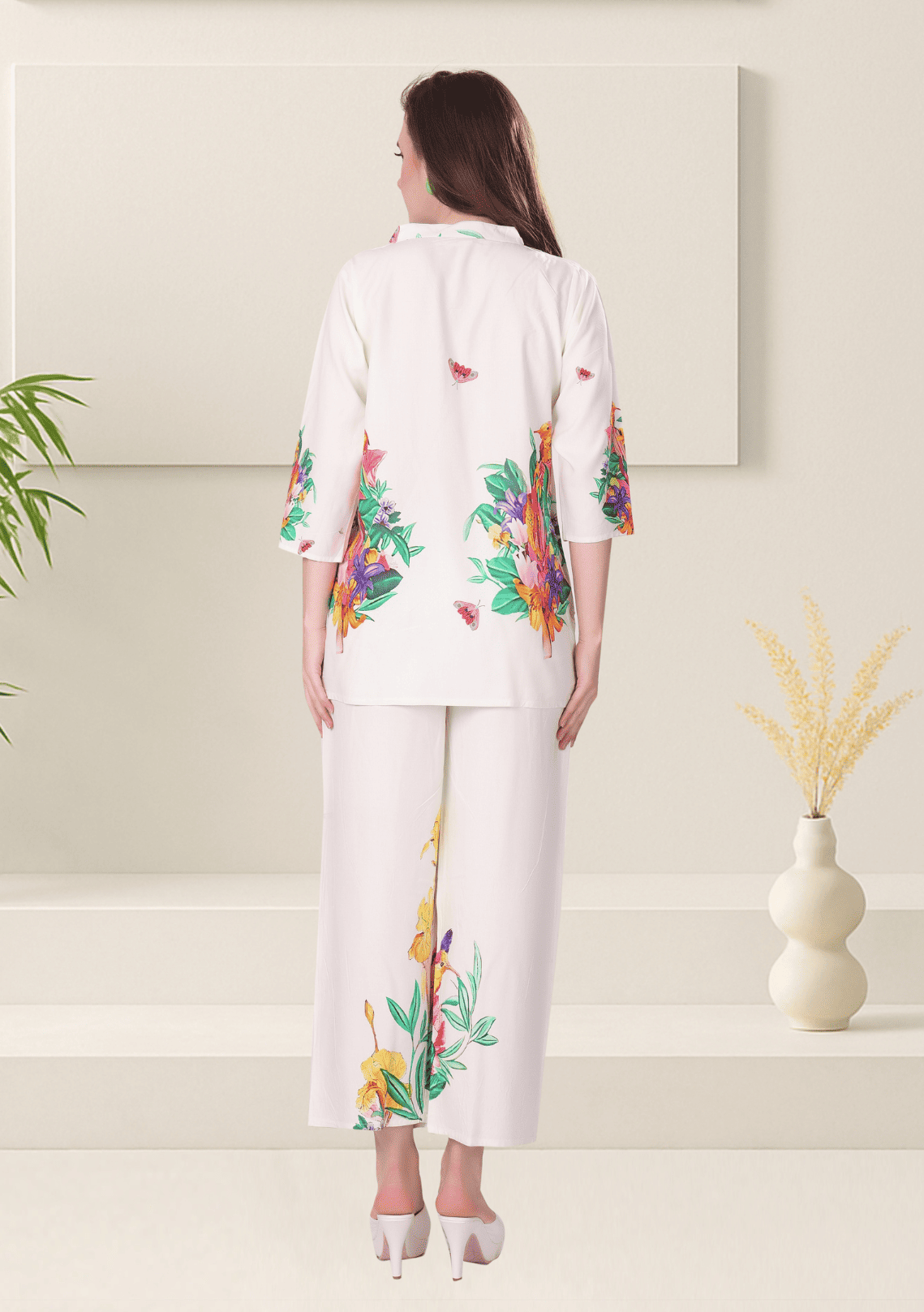 Zoey Ivory Printed Rayon Co-ord Set