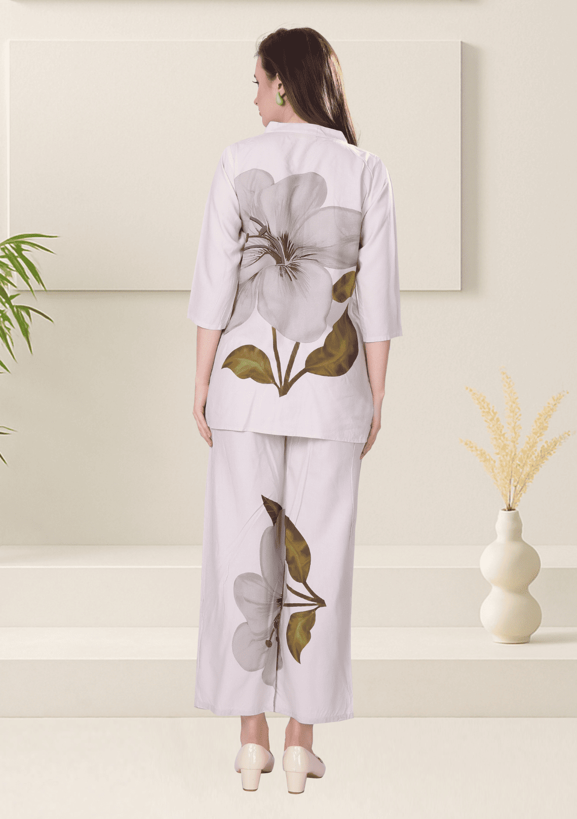 Grace Dove Gray Printed Rayon Co-ord Set