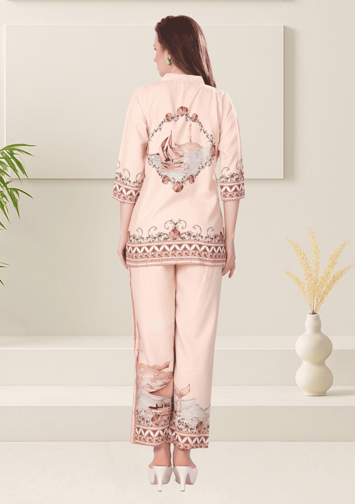 Naira Millennial PinkPrinted Rayon Co-ord Set