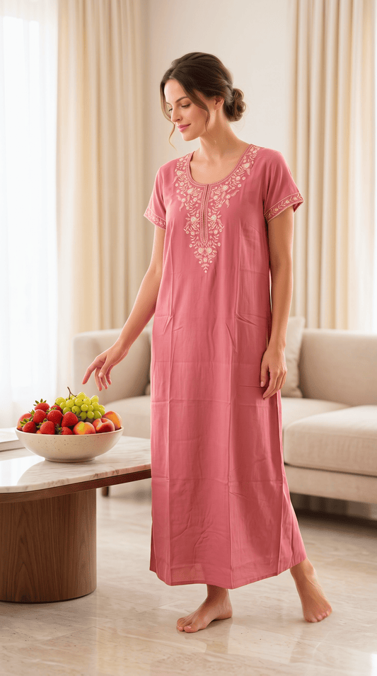 Aura Dusty Rose Bloom Embroidered Nightgown