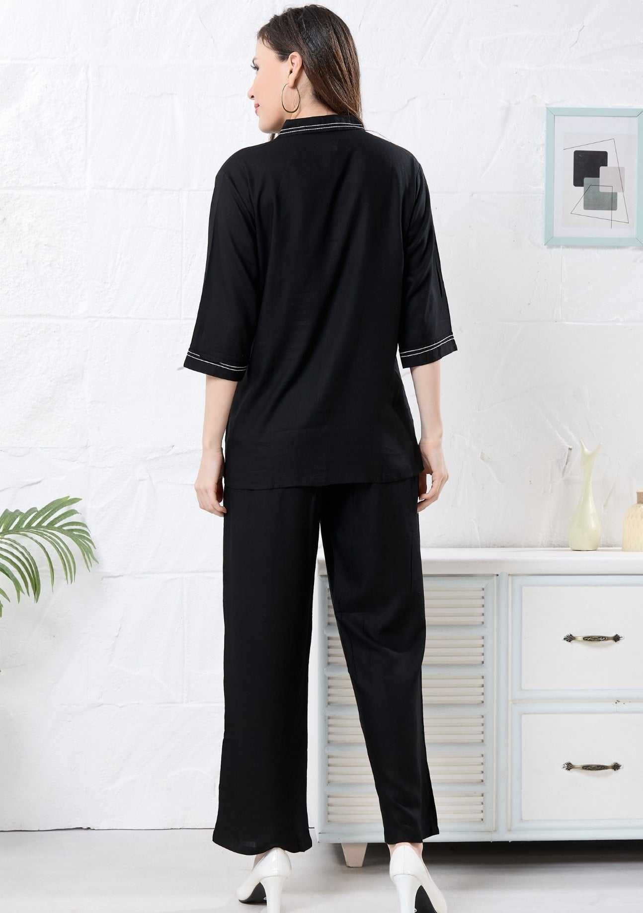 Veronica Noir Black Motif Linen Co-ord Set