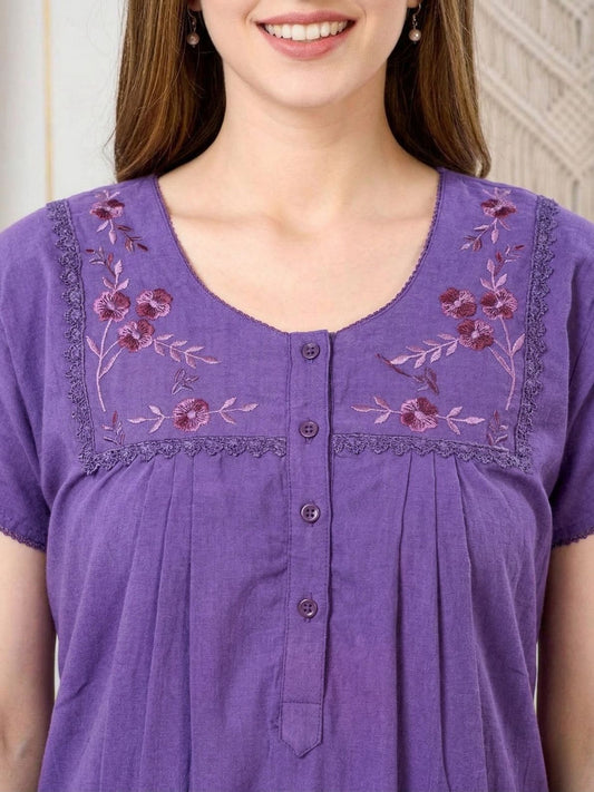 Lisa Lilac Purple Thread Embroidered Nightgown