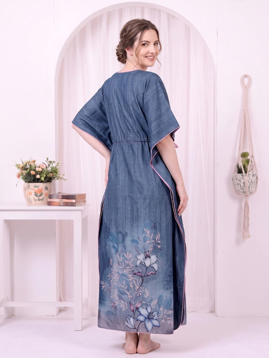 AVANI OCEAN BLUE MEADOW PRINTED KAFTAN