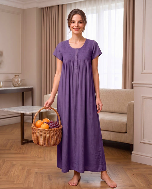 RUBY PLUM PURPLE SMOCKED NIGHTGOWN