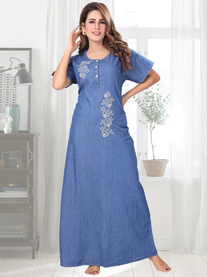 Emily Light Denim Embroidered Nightgown