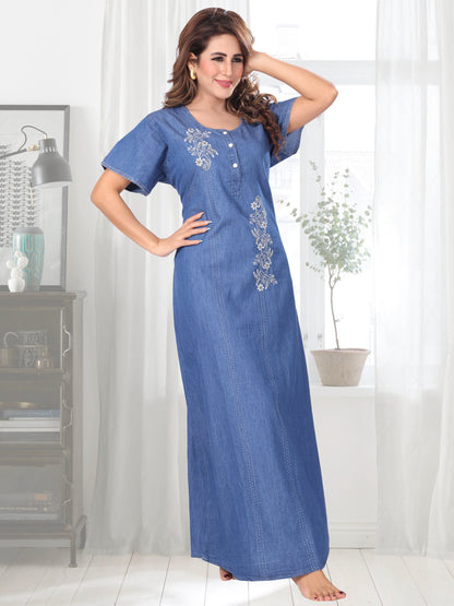 Emily Light Denim Embroidered Nightgown