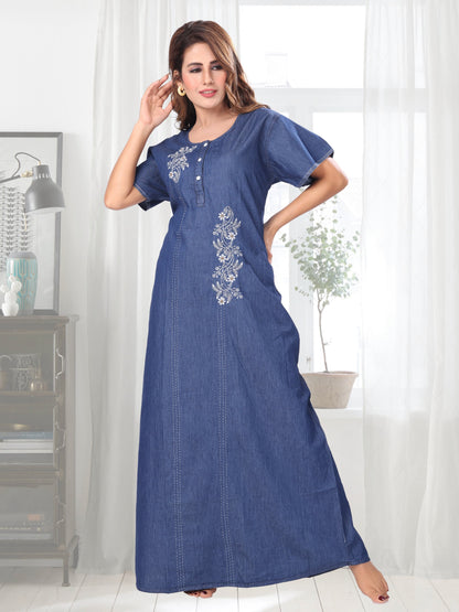 Emily Dark Denim Embroidered Nightgown