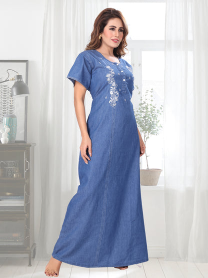 Olivia Light Denim Embroidered Nightgown