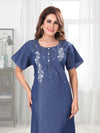 Olivia Dark Denim Embroidered Nightgown Thumb