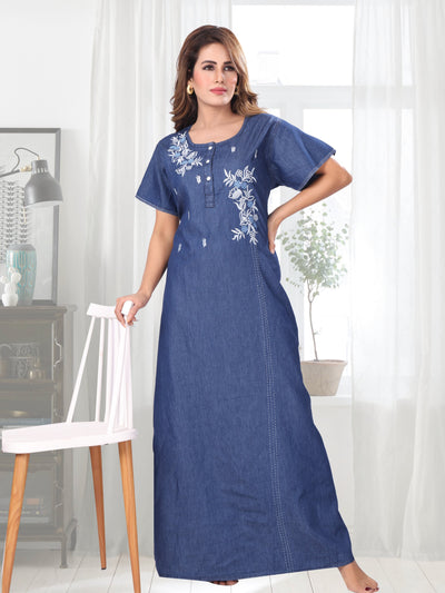 Mia Dark Denim Embroidered Nightgown