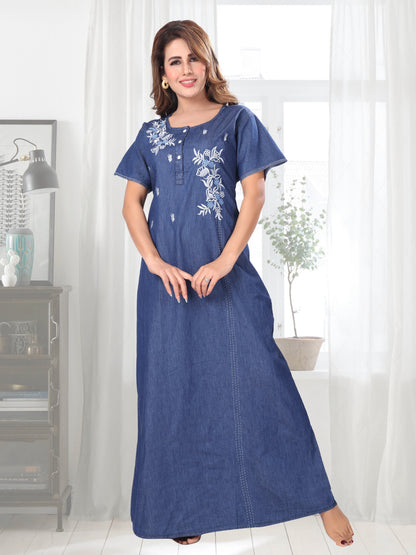 Mia Dark Denim Embroidered Nightgown