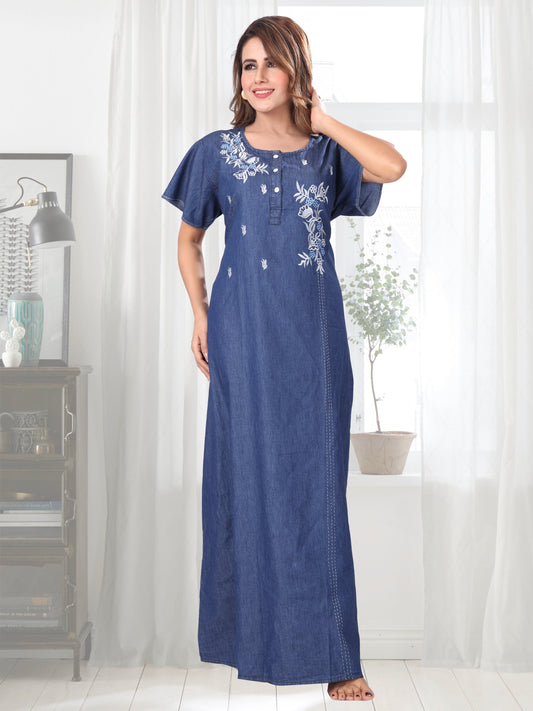 Mia Dark Denim Embroidered Nightgown