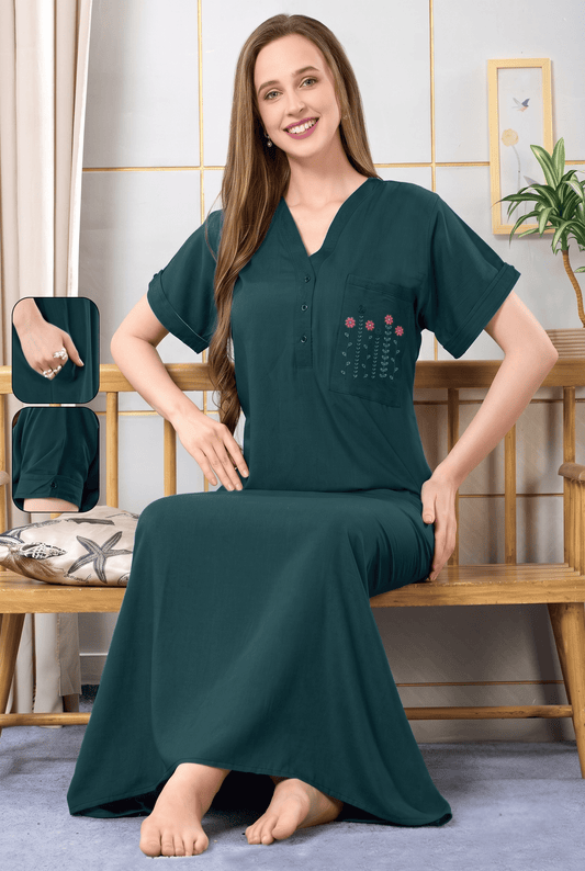 MIRA EMERALD GREEN EMBROIDERED NIGHTGOWN