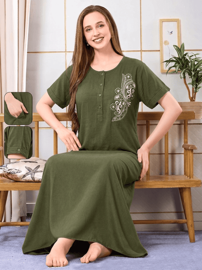 MIRA GREEN EMBROIDERED NIGHTGOWN