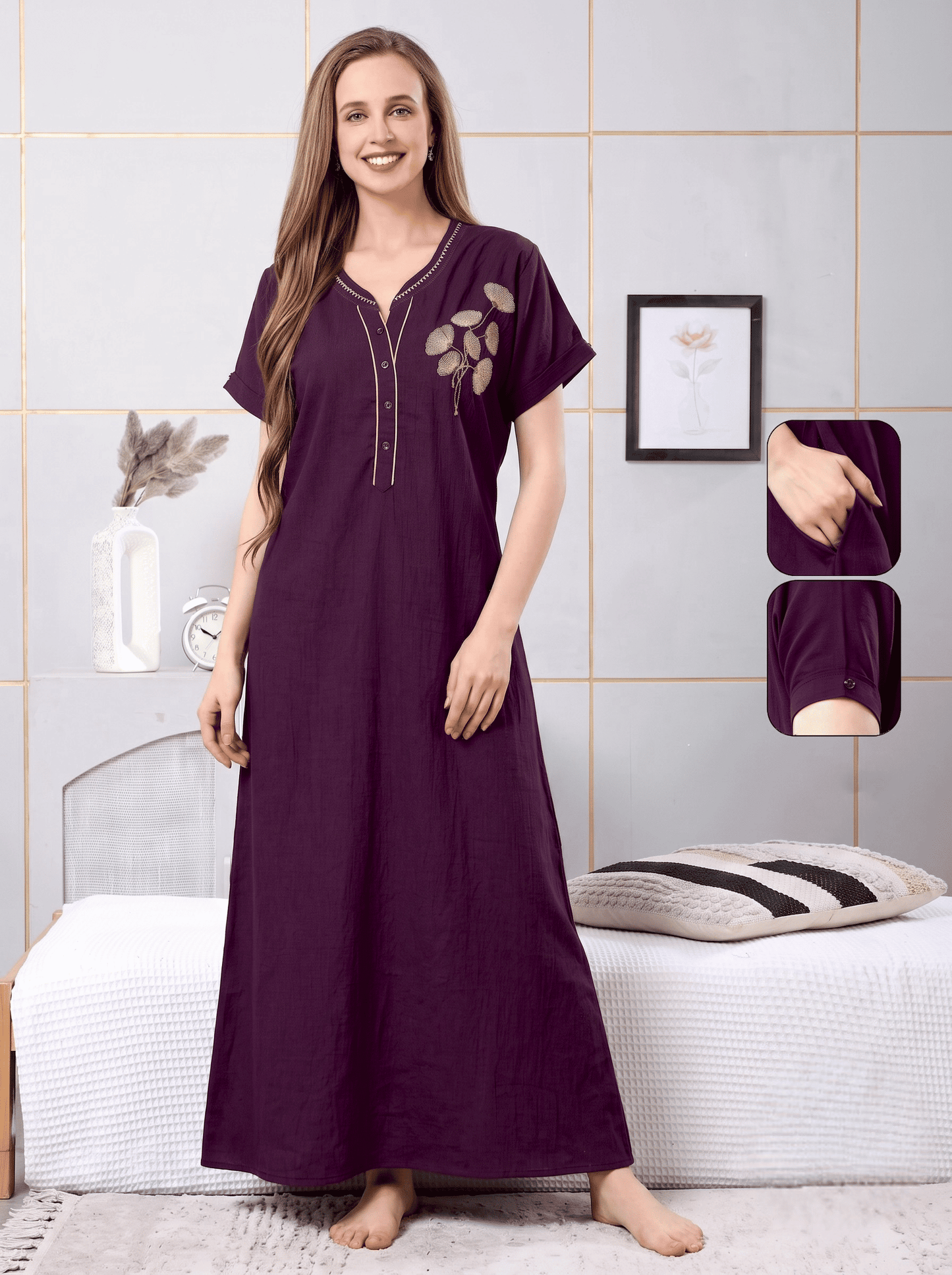 MIRA PURPLE EMBROIDERED NIGHTGOWN