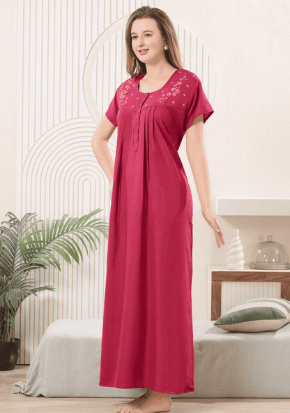 Anaya Berry Pink Floral Embroidered Nightgown