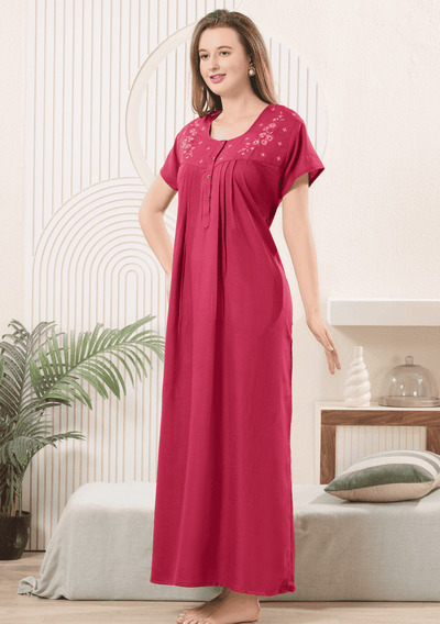Anaya Berry Pink Floral Embroidered Nightgown
