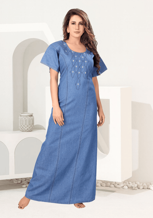  Bella Light Denim Embroidered Nightgown