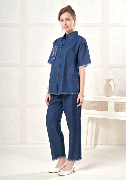 Violet Frayed Dark Denim Co-ord Set