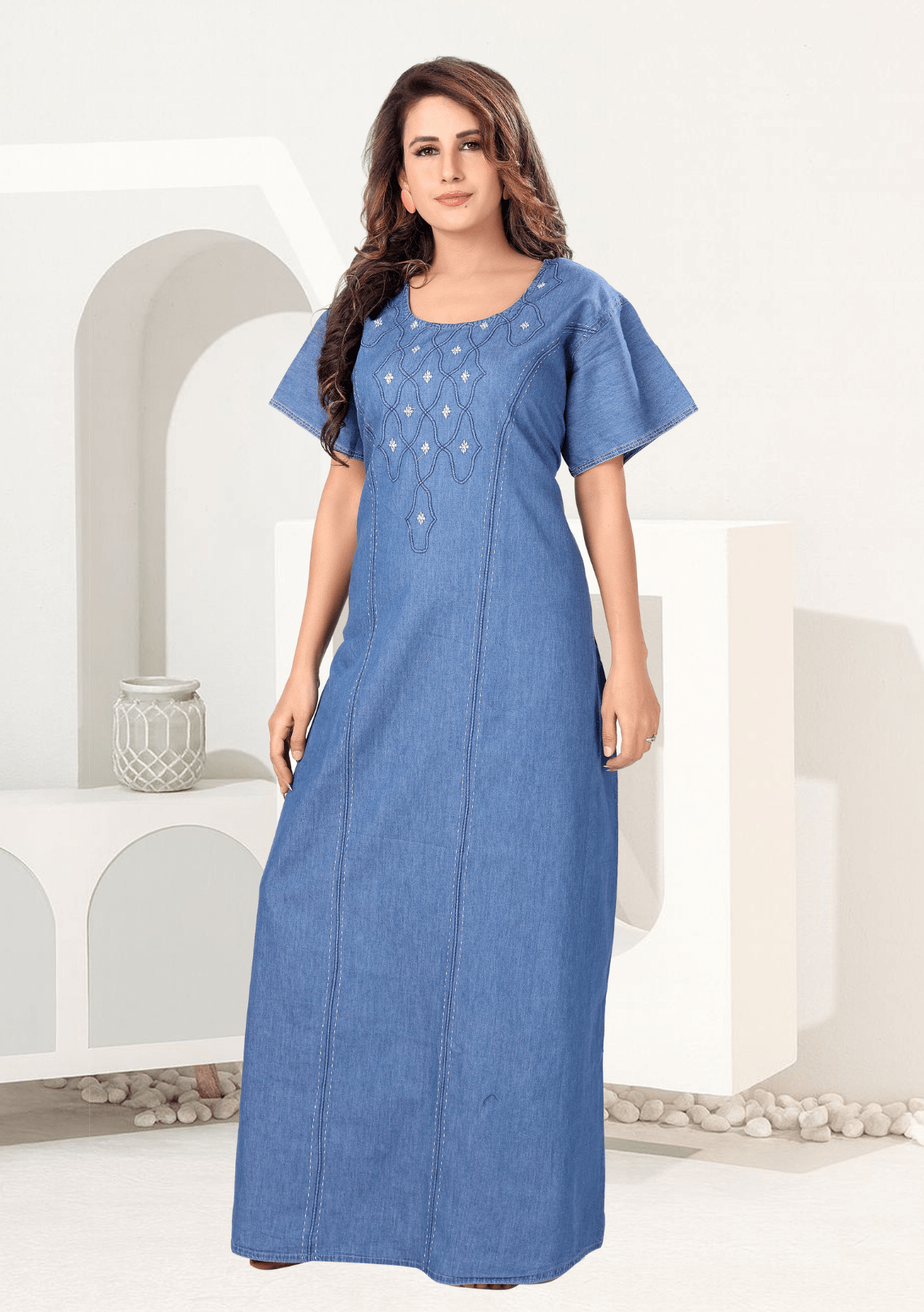  Bella Light Denim Embroidered Nightgown