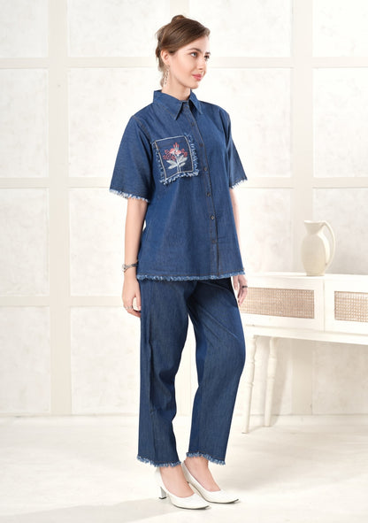 Violet Frayed Dark Denim Co-ord Set