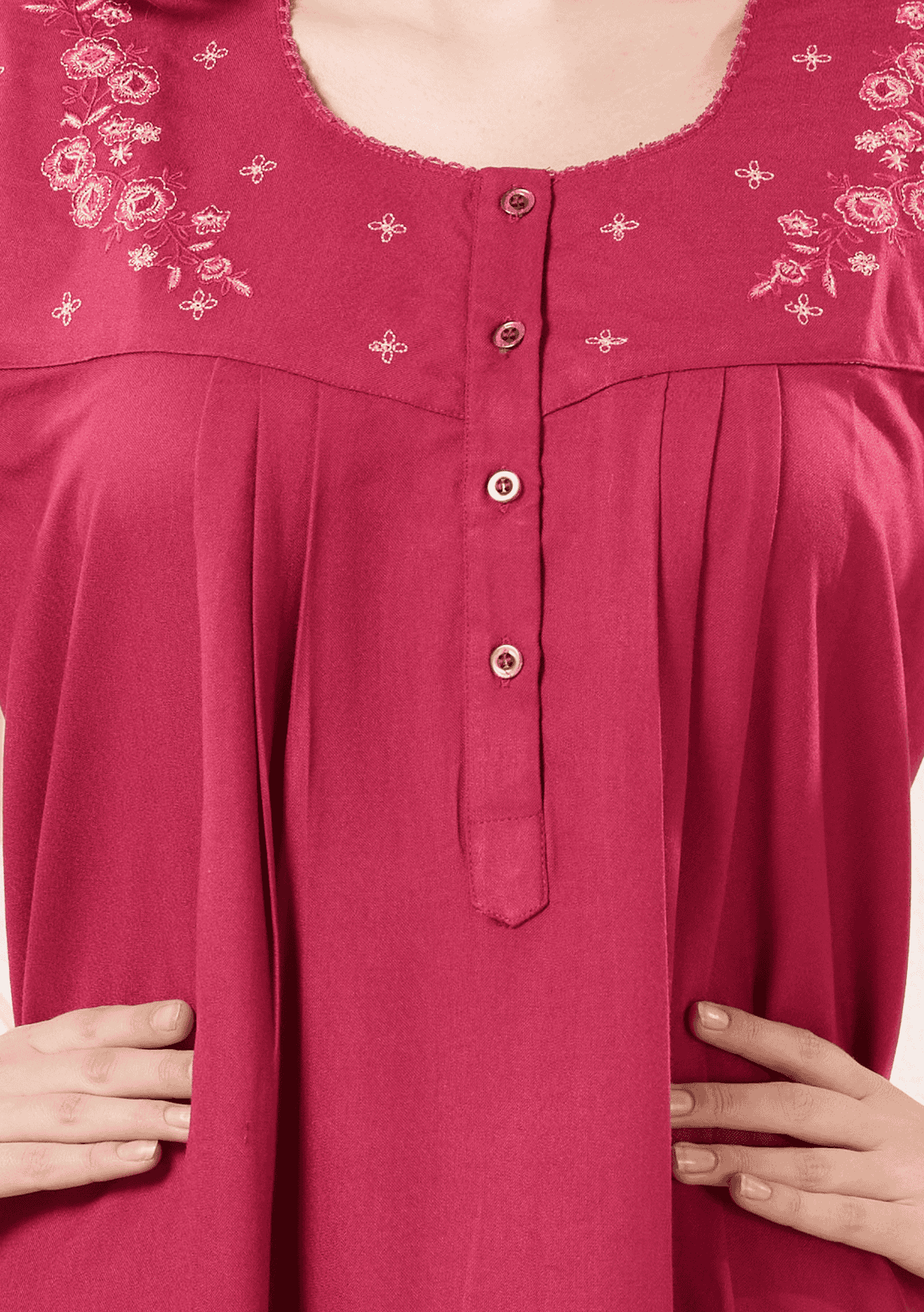 Anaya Berry Pink Floral Embroidered Nightgown