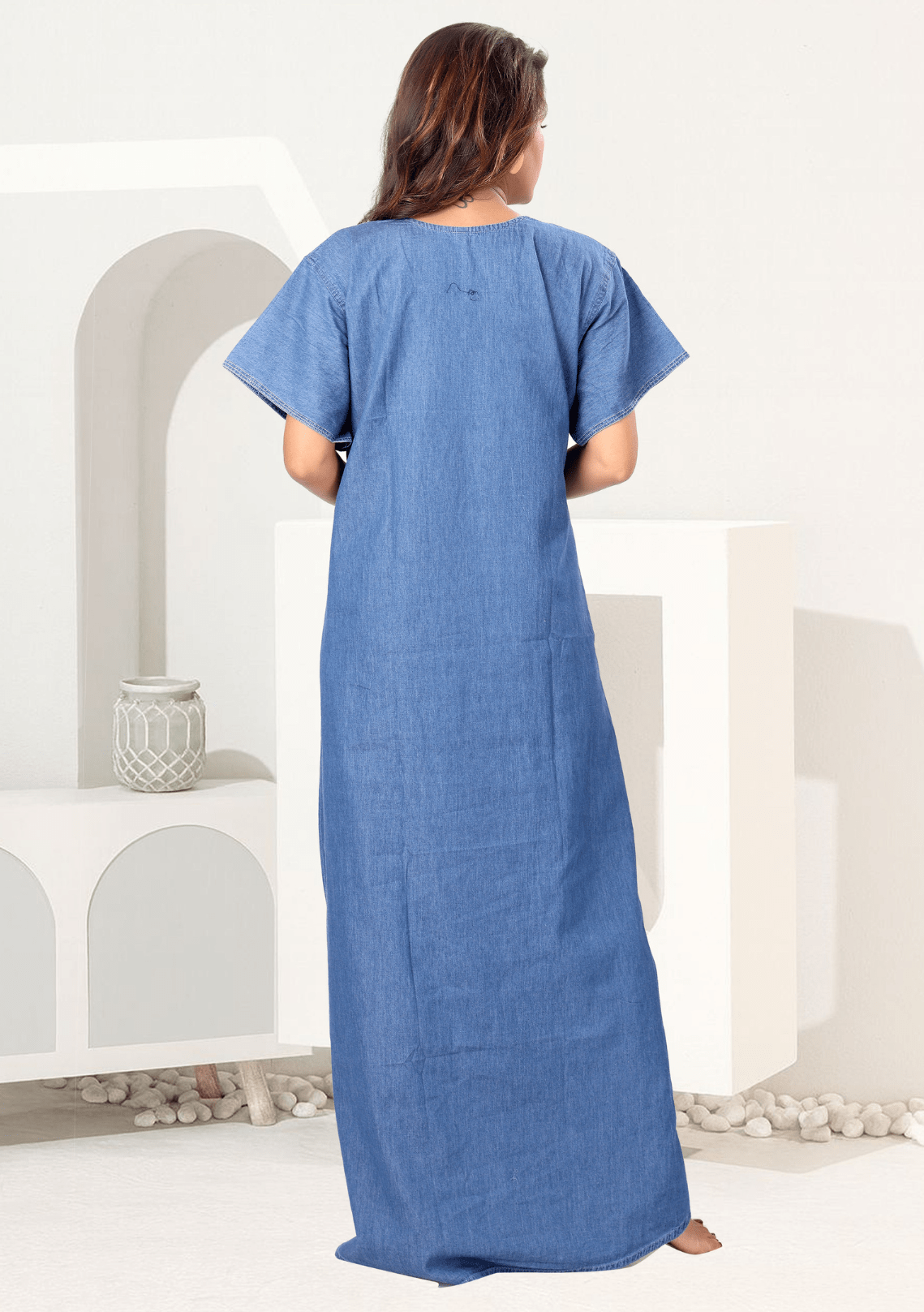  Bella Light Denim Embroidered Nightgown