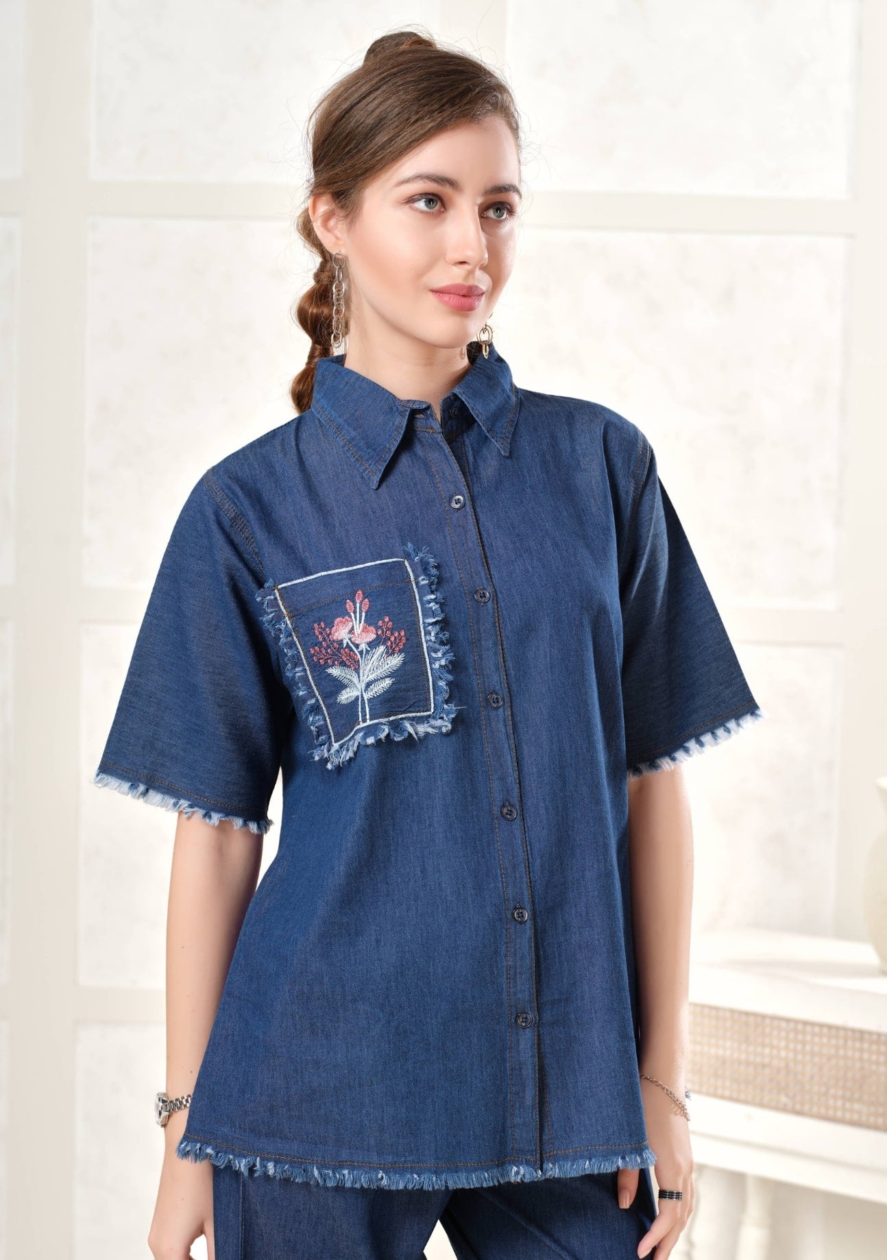 Violet Frayed Dark Denim Co-ord Set