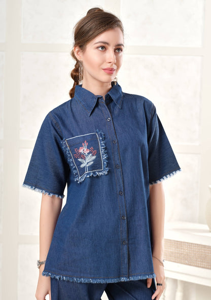 Violet Frayed Dark Denim Co-ord Set