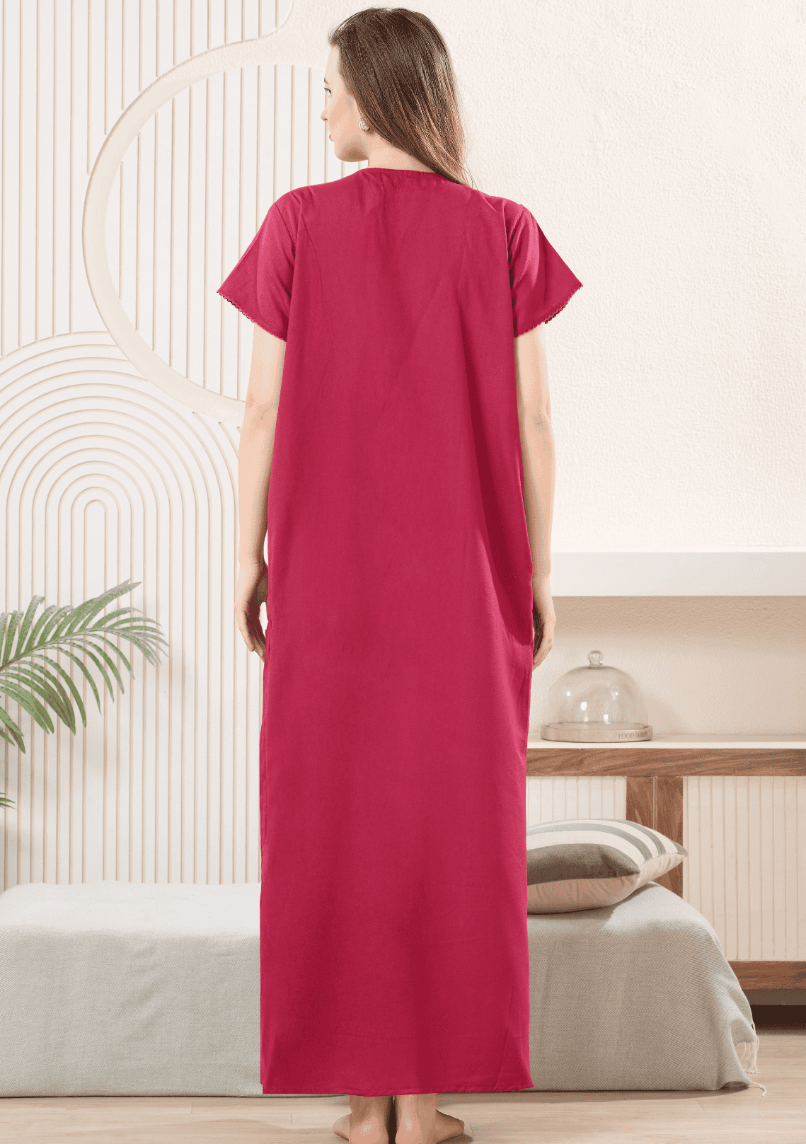 Anaya Berry Pink Floral Embroidered Nightgown