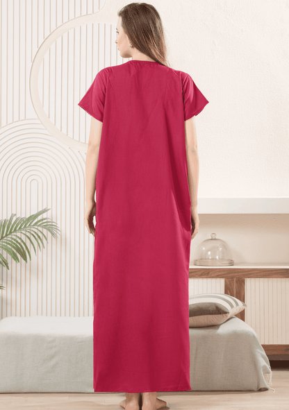 Anaya Berry Pink Floral Embroidered Nightgown