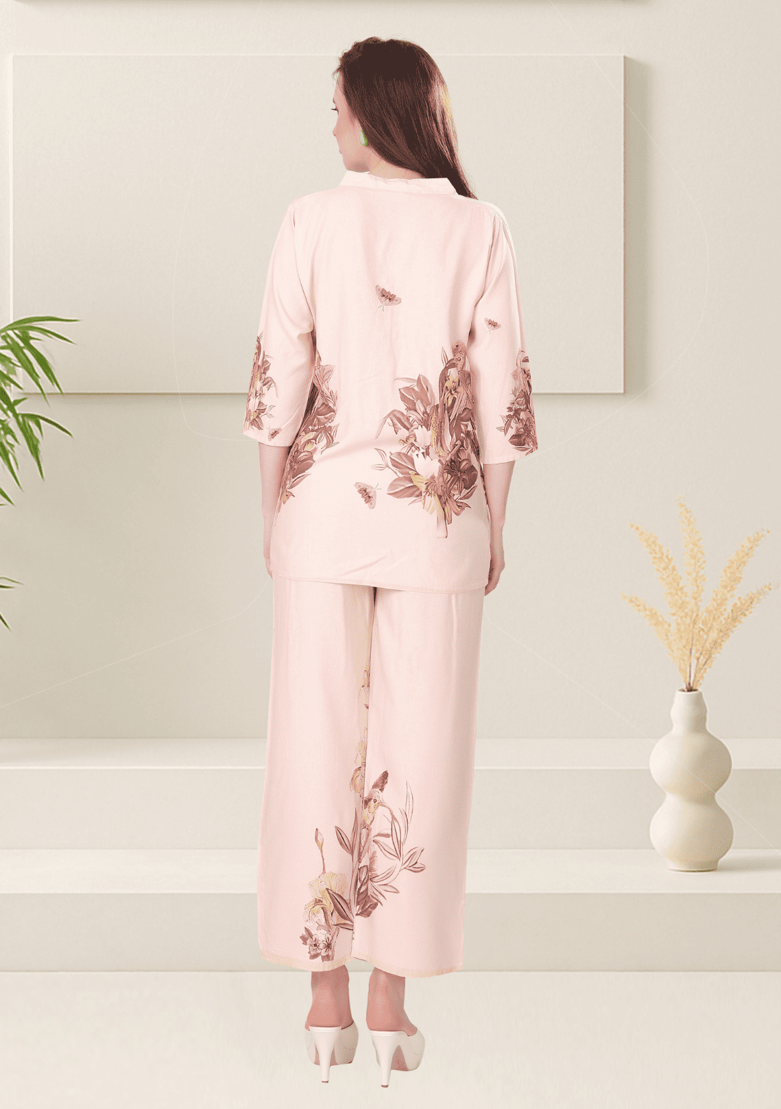 Zoey Salmon  Printed Rayon Co-ord Set