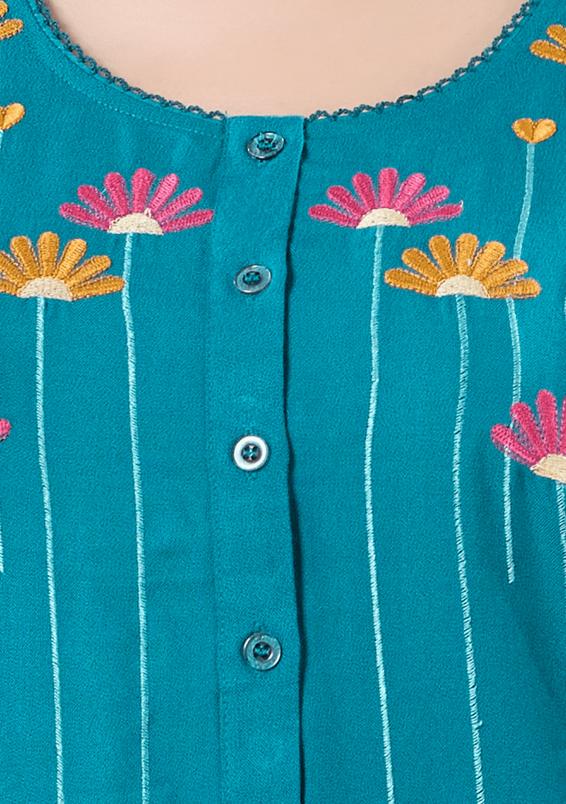 Lumi  Teal Aqua Floral Embroidered  Nightgown