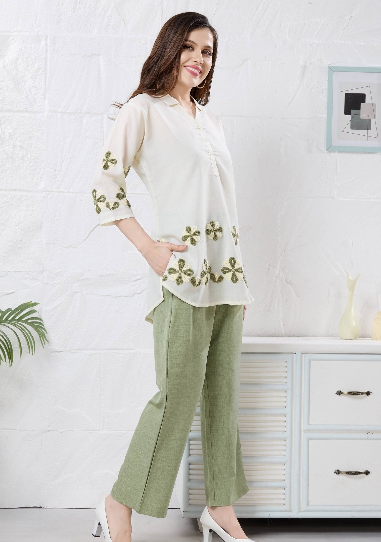 Hazel Green Patchwork Linen Co-ord Set