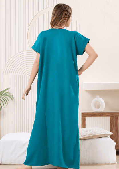 Lumi  Teal Aqua Floral Embroidered  Nightgown