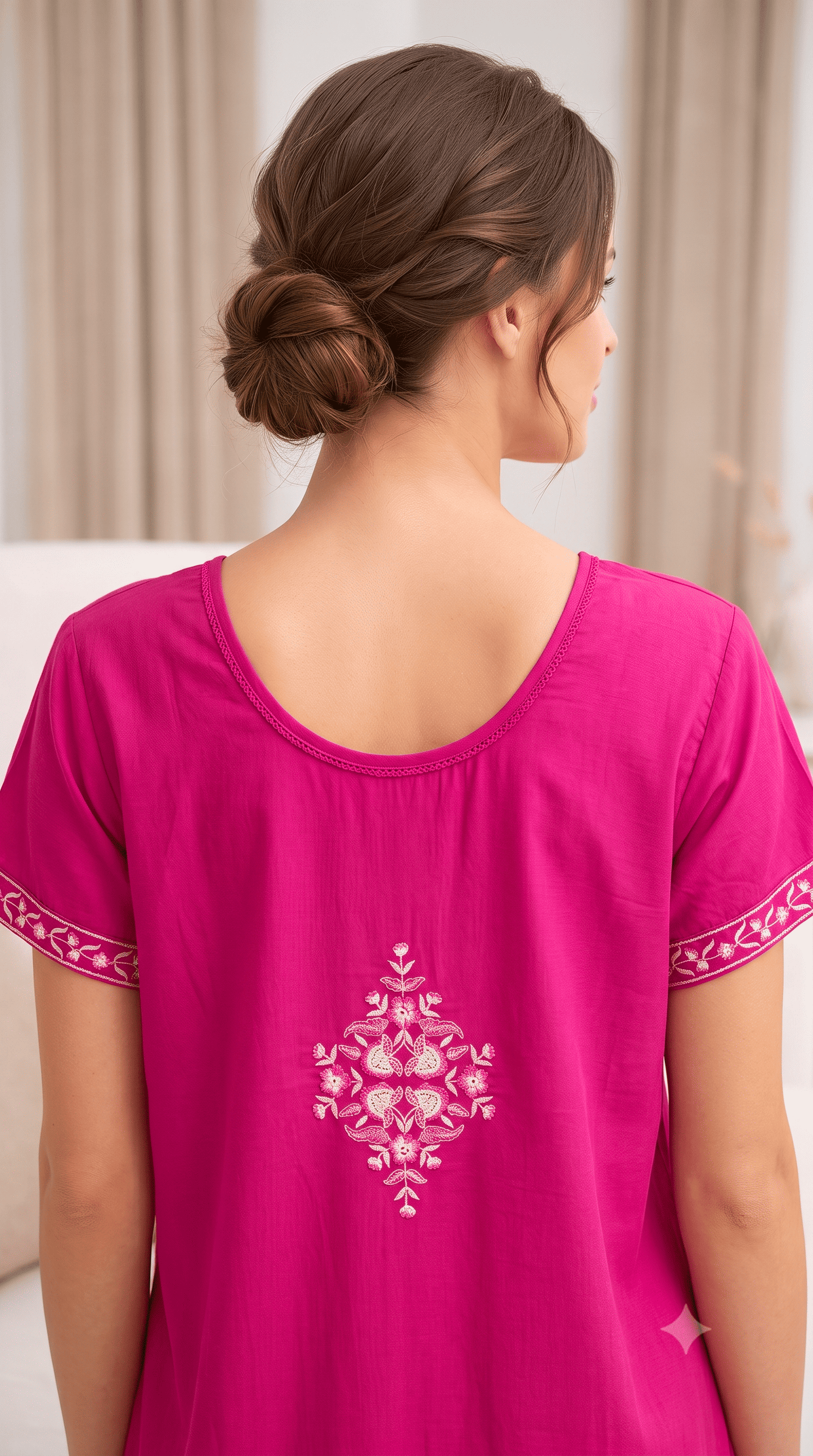 Aura Hot Pink Bloom Embroidered Nightgown