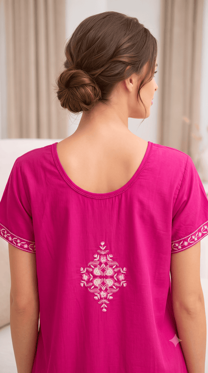 Aura Hot Pink Bloom Embroidered Nightgown