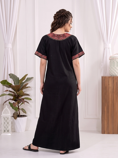ARINA Midnight Black Embroidered Nightgown