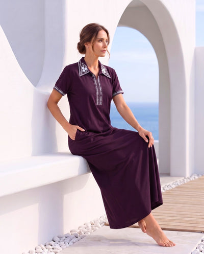 KIARA MULBERRY FLORAL EMBROIDERED NIGHTGOWN