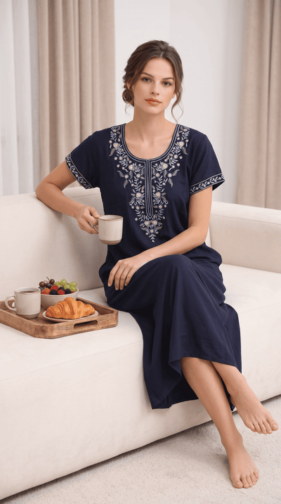 Aura Ink Blue Bloom Embroidered Nightgown